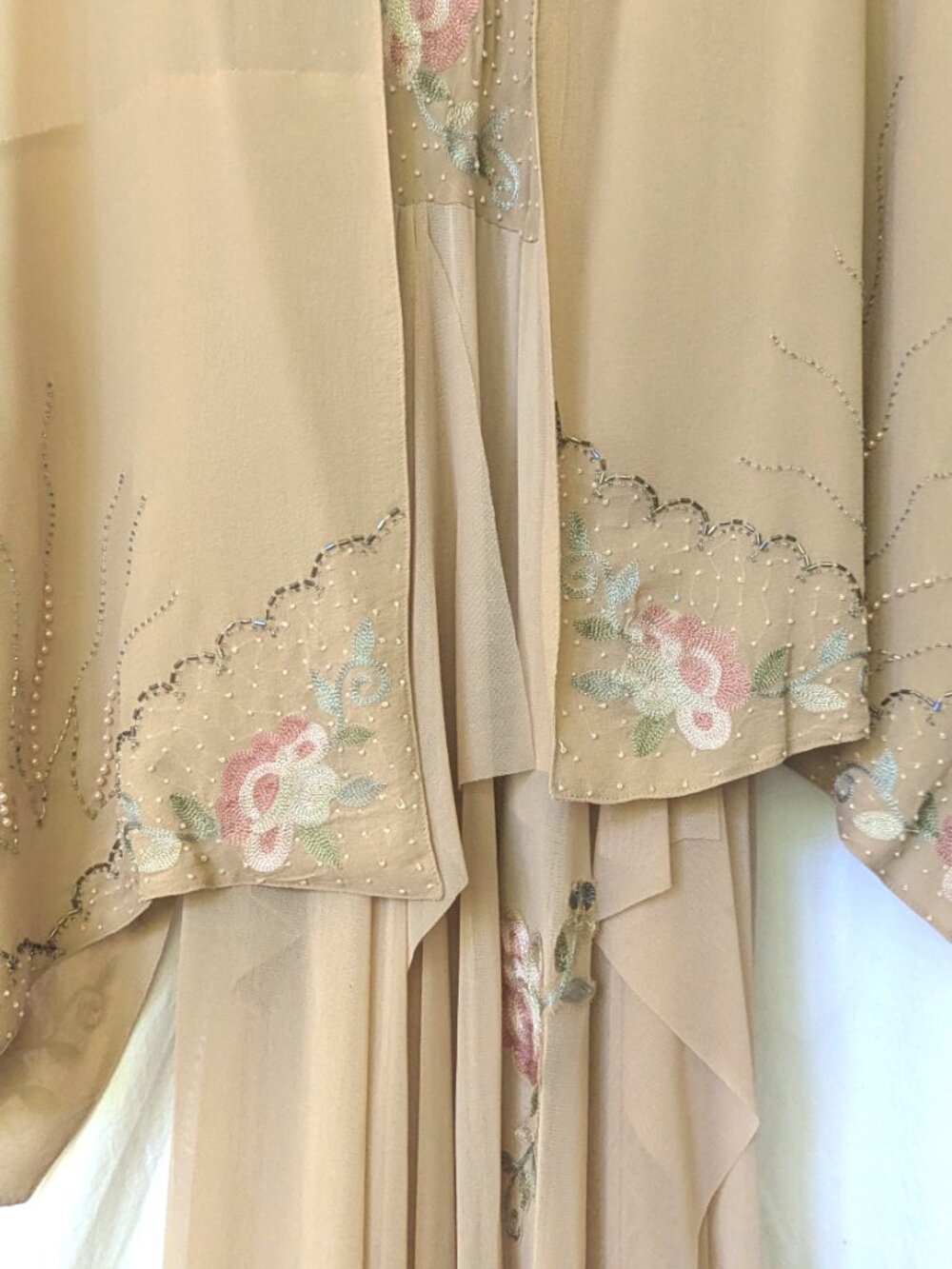 SUE WONG DRESS 8 NEVER WORN BLUSH PEACH MIDI TO TEA LENGTH WITH MATCHING SHAWL - Picture 10 of 13